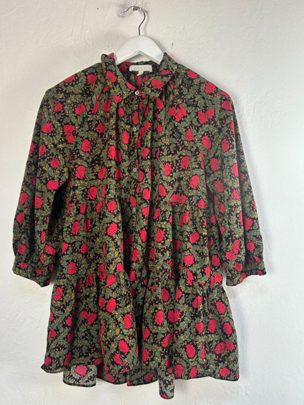 Eri + Ali Anthropologie Womens Floral Button-Down IONA Tunic Blouse Medium Black